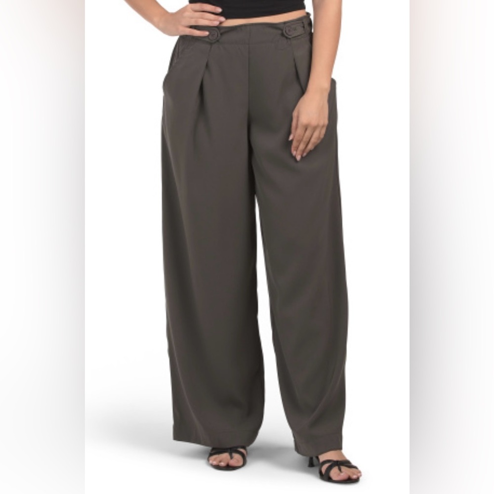 Max Studio Button Tab Wide Leg Trouser - Picture 2 of 11